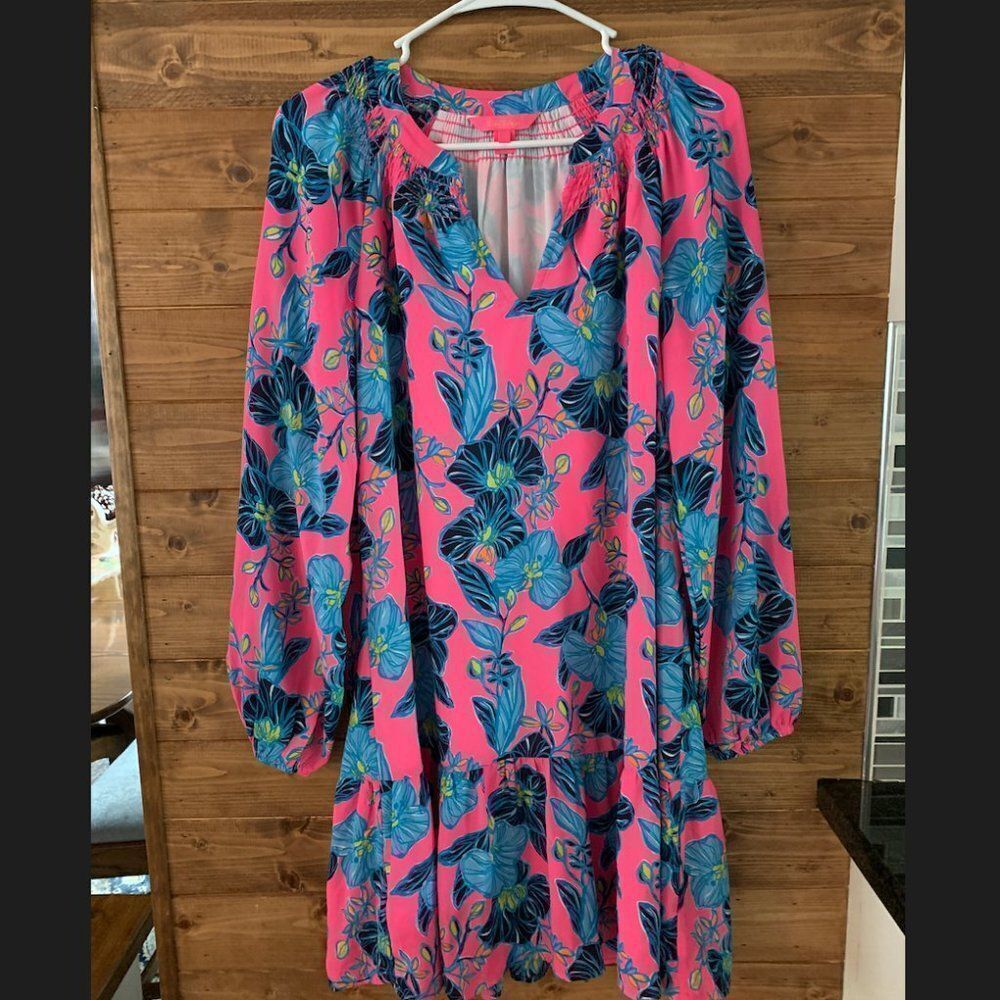 Lilly Pulitzer Lucee Long Sleeved dress Pink Isle Blooming for You